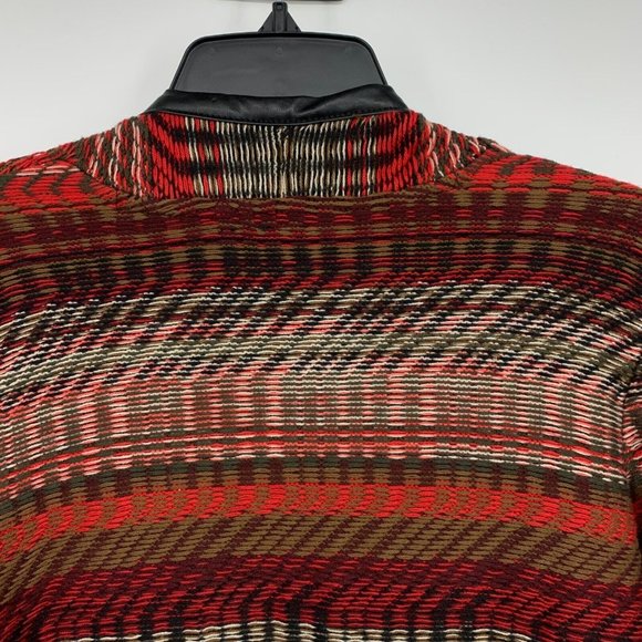 Rafaella Cardigan Red Black Faux Leather Trim Open Front - Picture 9 of 10